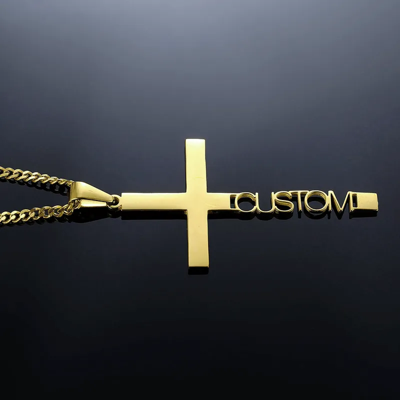 Personalized Cross Necklace Silver Curb Chain & Engraved Pendant