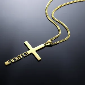 Personalized Cross Necklace Silver Curb Chain & Engraved Pendant