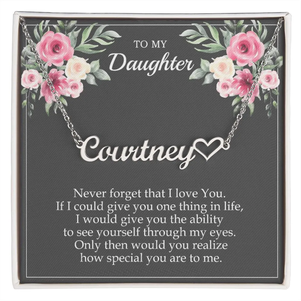 Personalized Script Name Necklace With Heart Gift for Daughter Gray6
