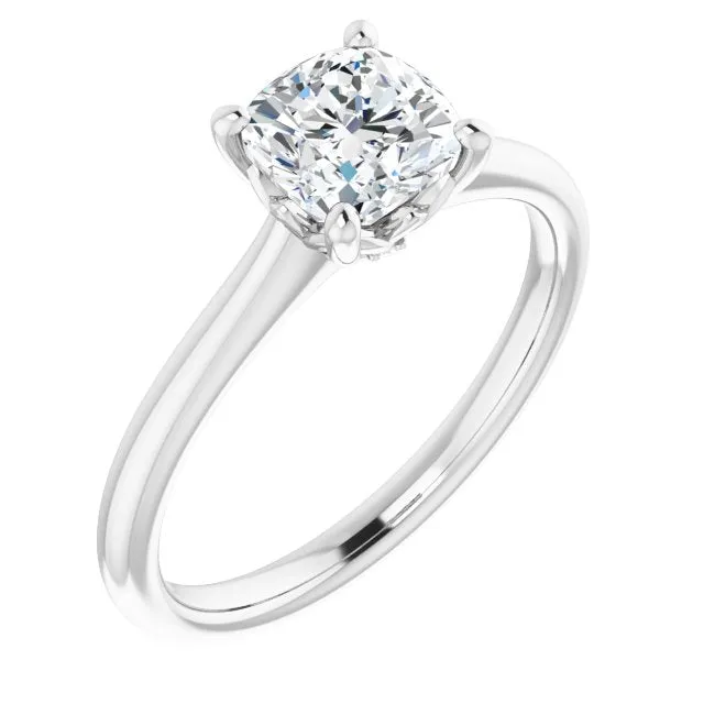 Petal Cushion Diamond Solitaire Engagement Ring