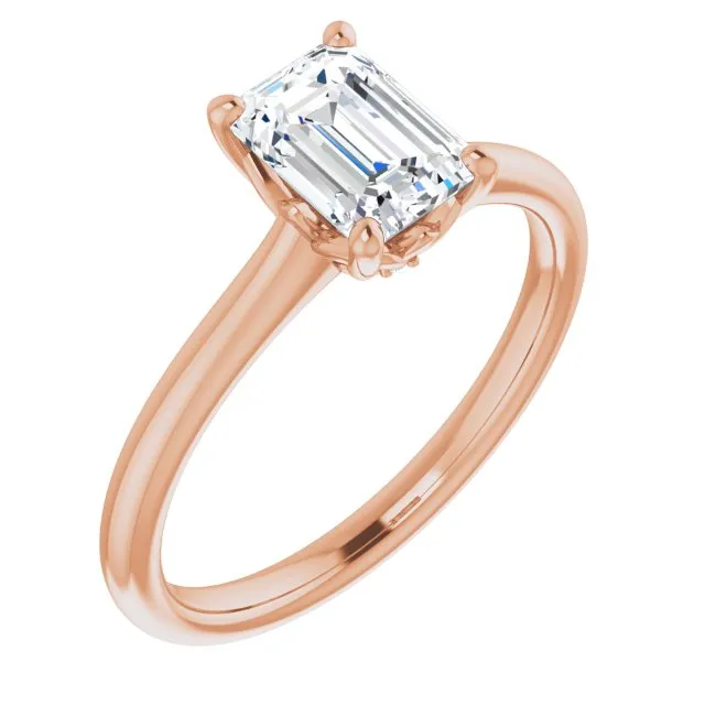 Petal Emerald Diamond Solitaire Engagement Ring