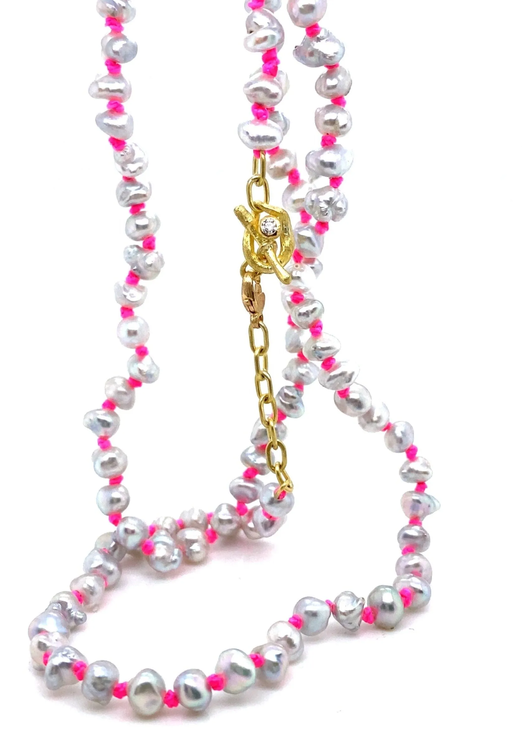 Pink Cord & Akoya Pearl Necklace
