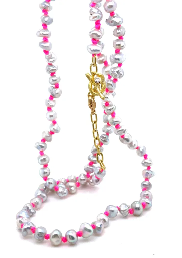 Pink Cord & Akoya Pearl Necklace