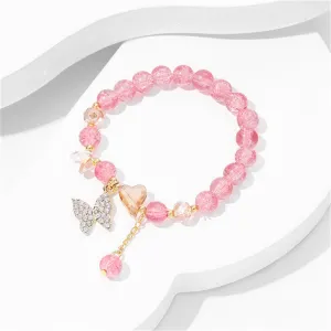 Pink Crystal & 18K Gold-Plated Heart Butterfly Beaded Stretch Bracelet