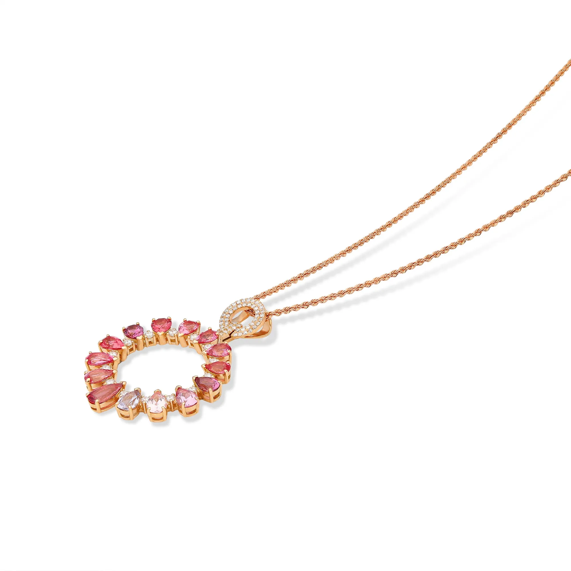 Pink Gemstone and Diamond Open Circle Necklace - 5.6 Carat