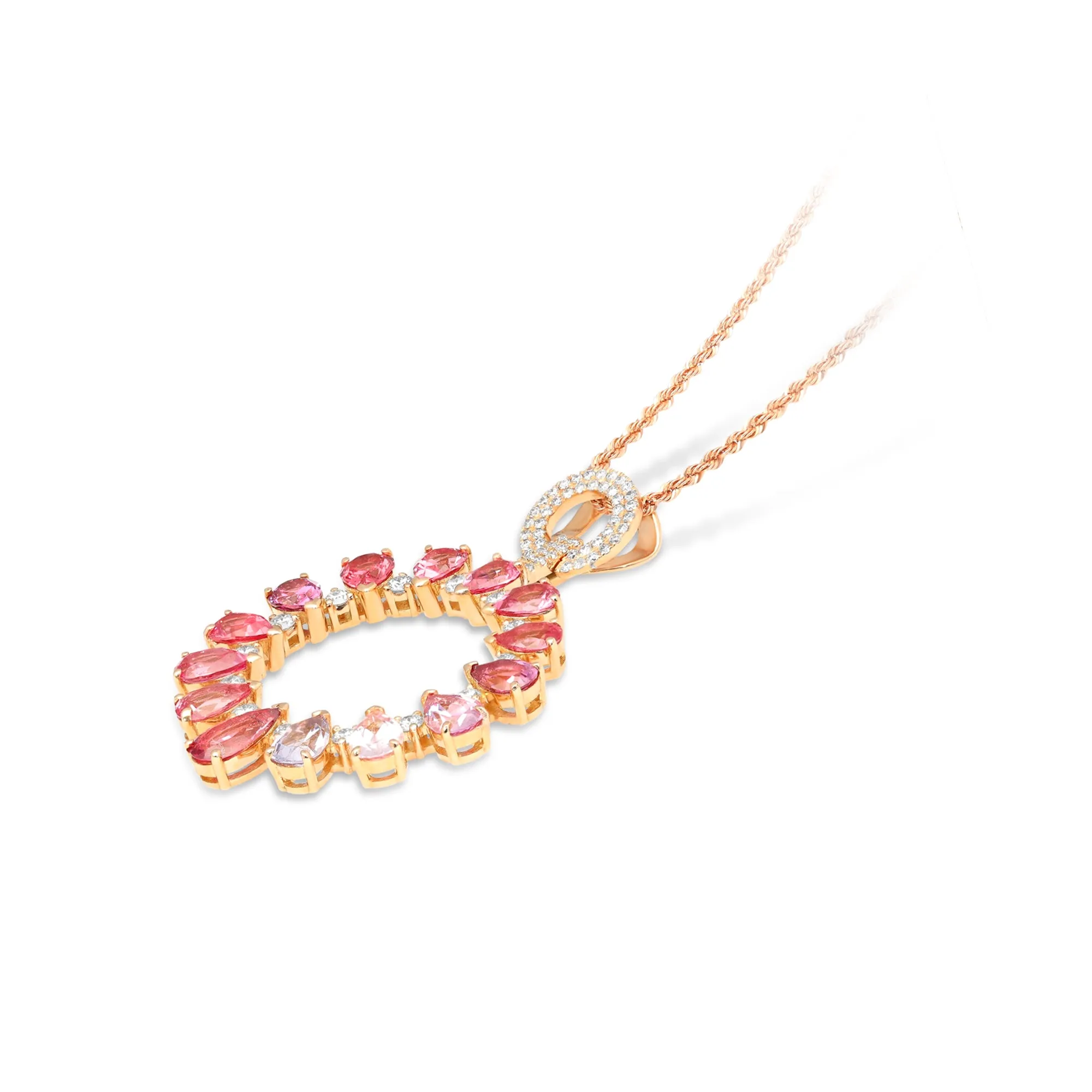 Pink Gemstone and Diamond Open Circle Necklace - 5.6 Carat