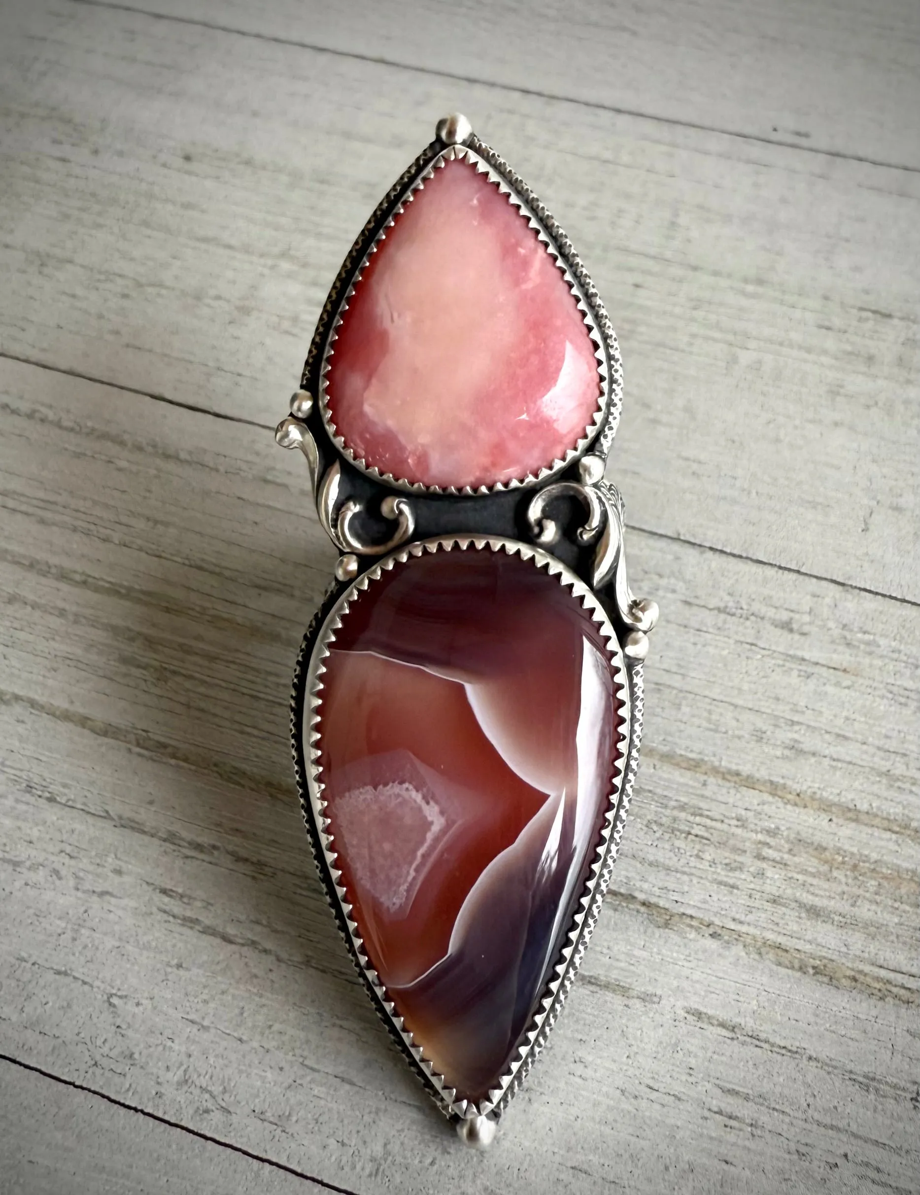 Pink Opal & Botswana Agate Ring