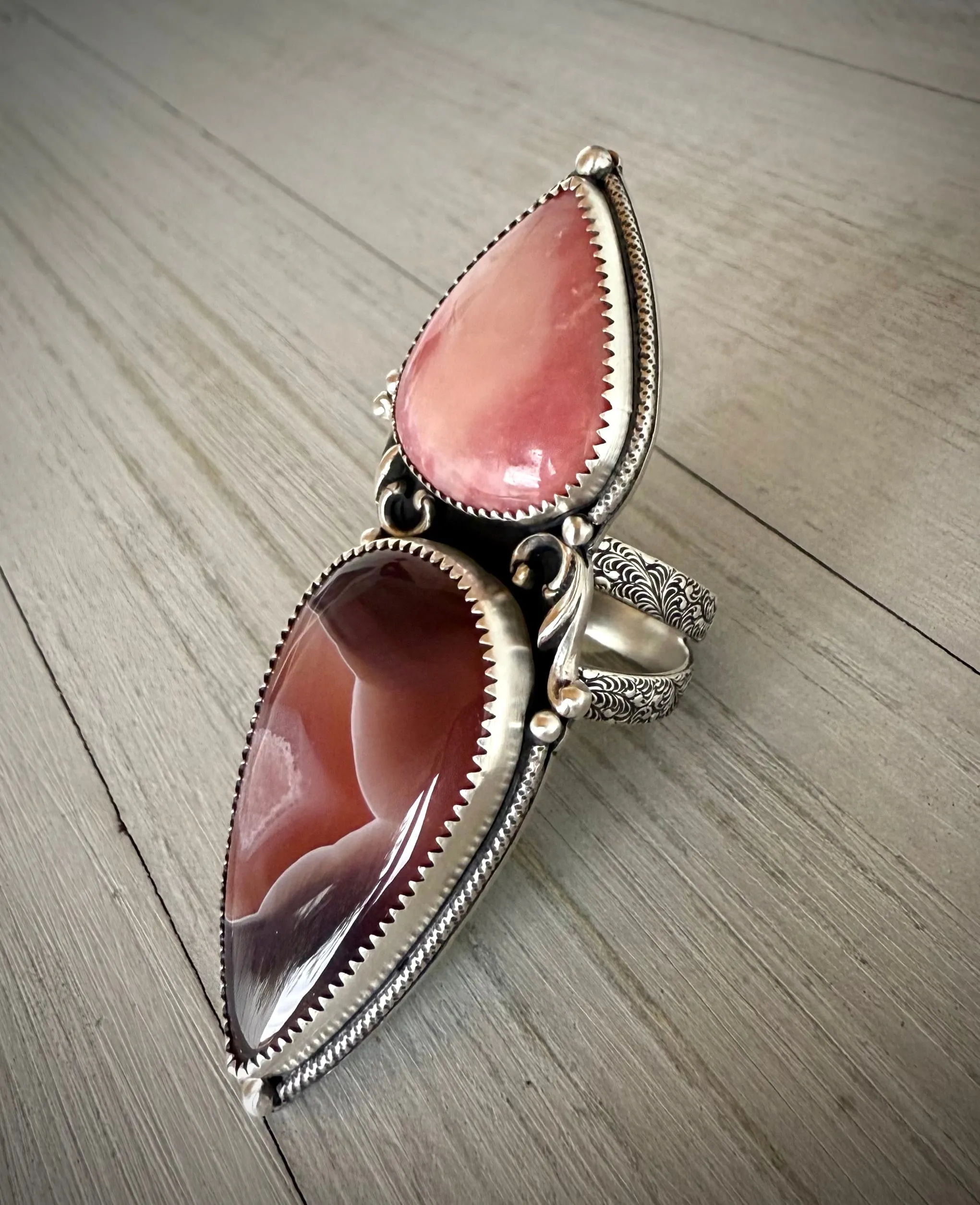 Pink Opal & Botswana Agate Ring