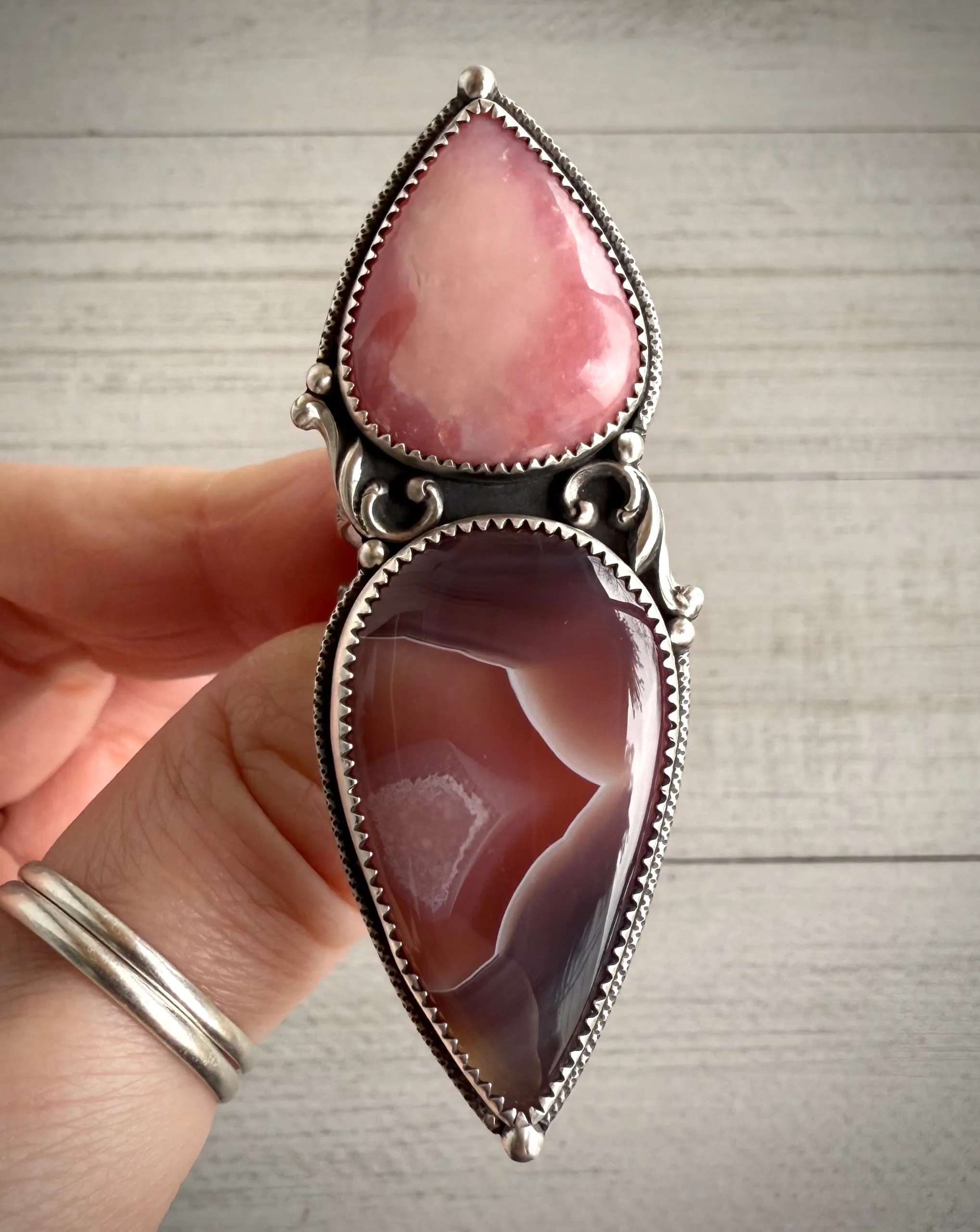 Pink Opal & Botswana Agate Ring