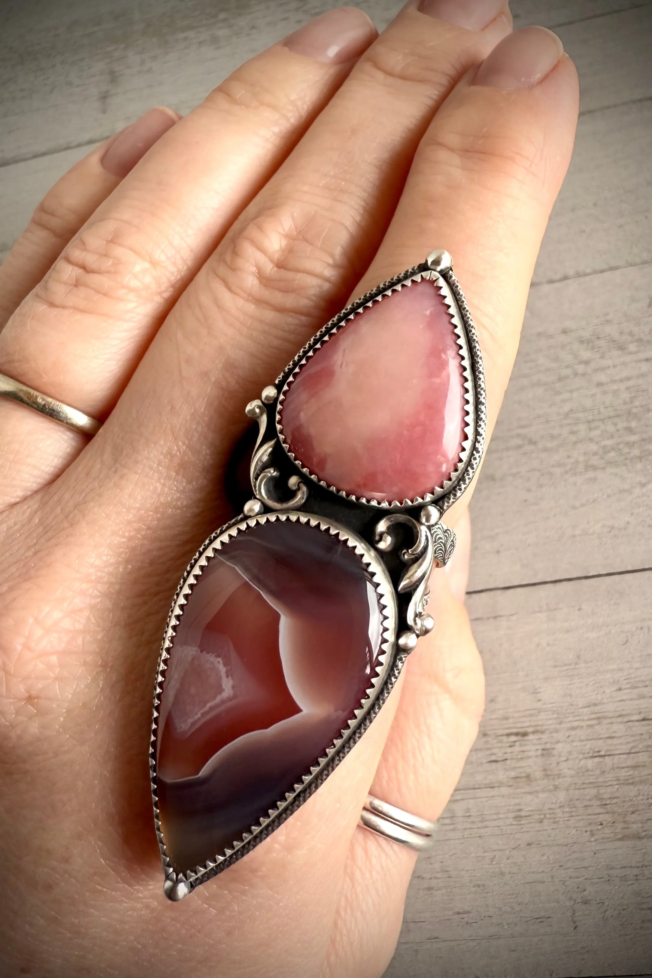 Pink Opal & Botswana Agate Ring