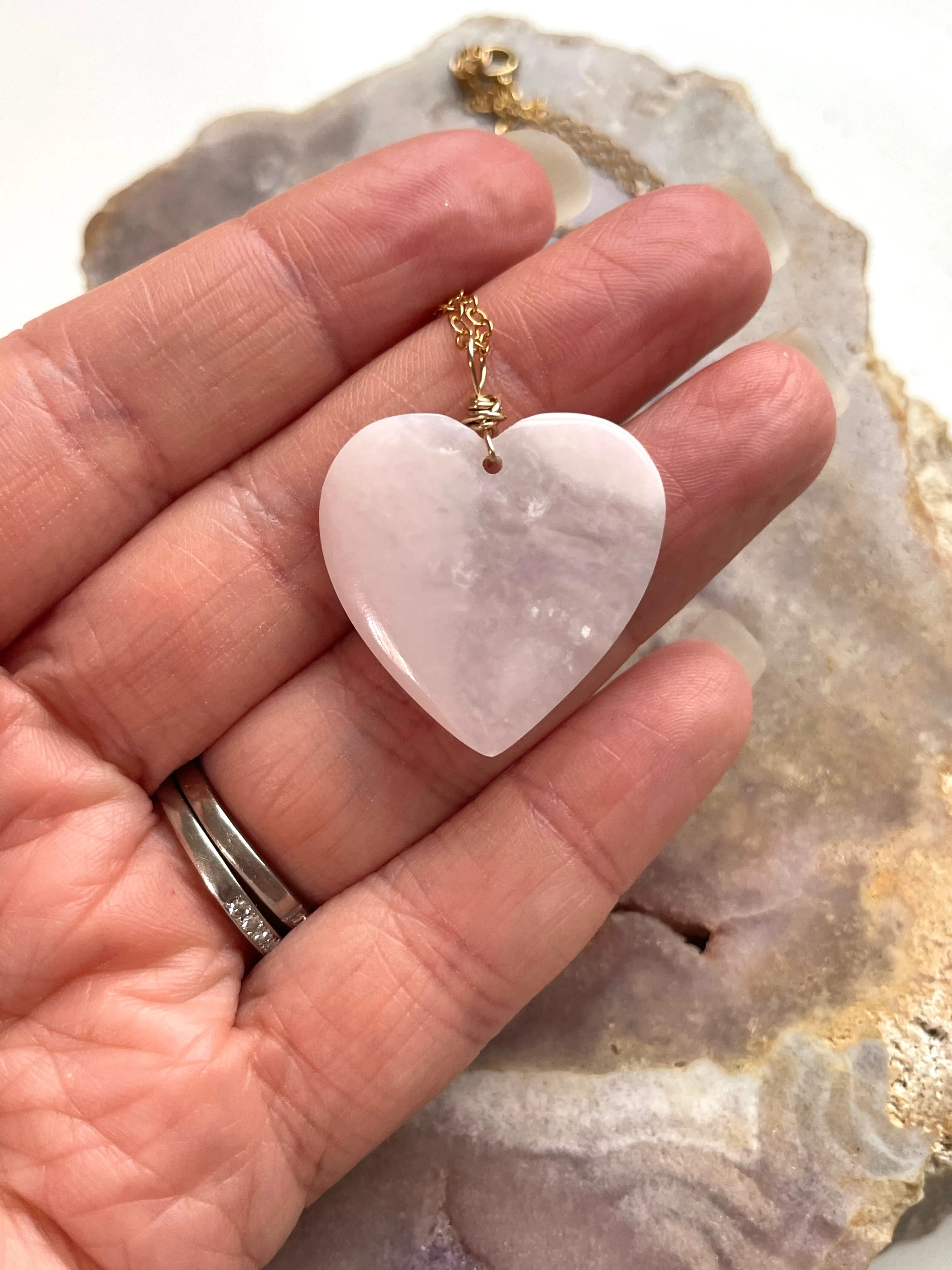 Pink opal heart pendant necklace