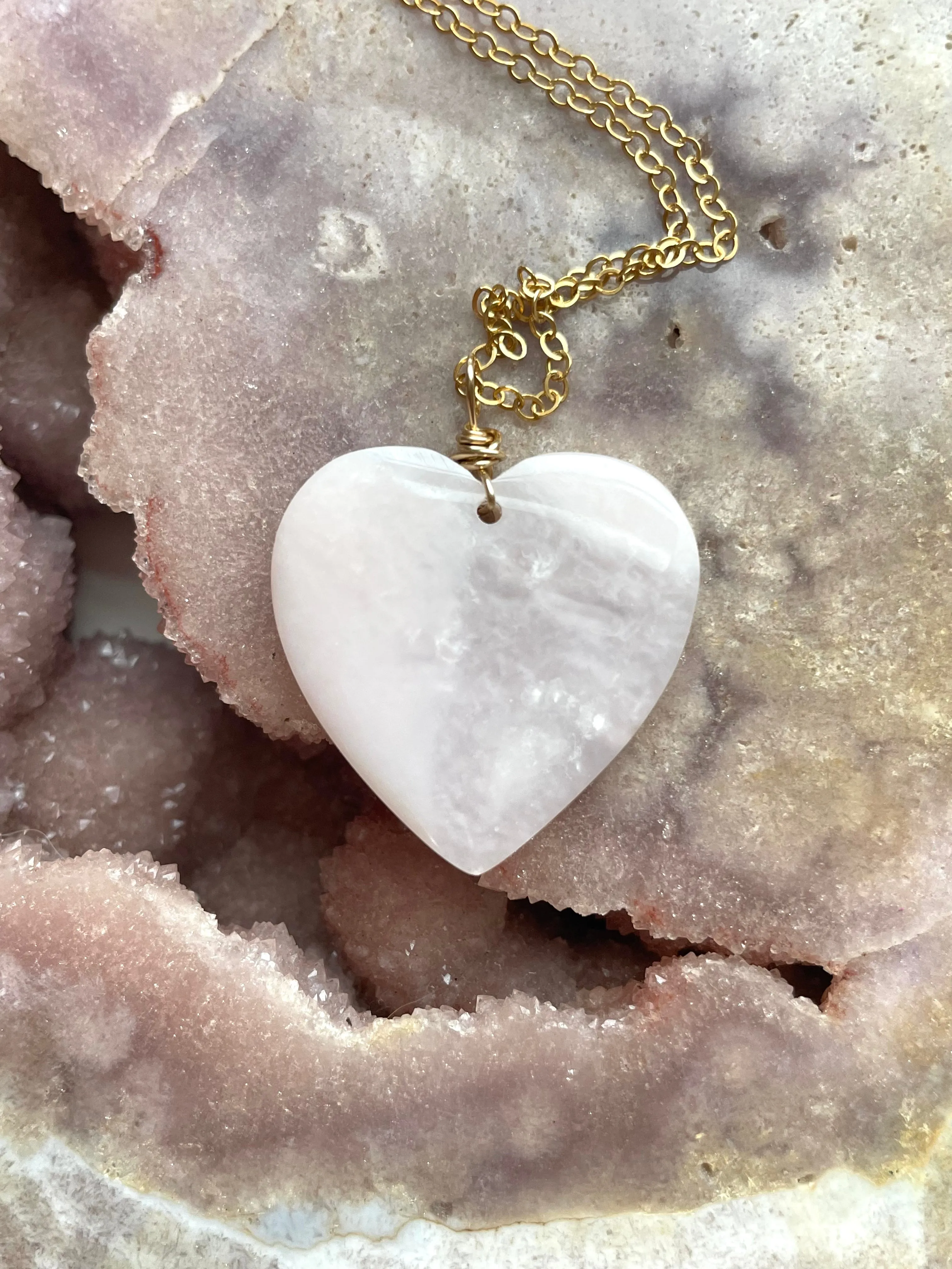 Pink opal heart pendant necklace