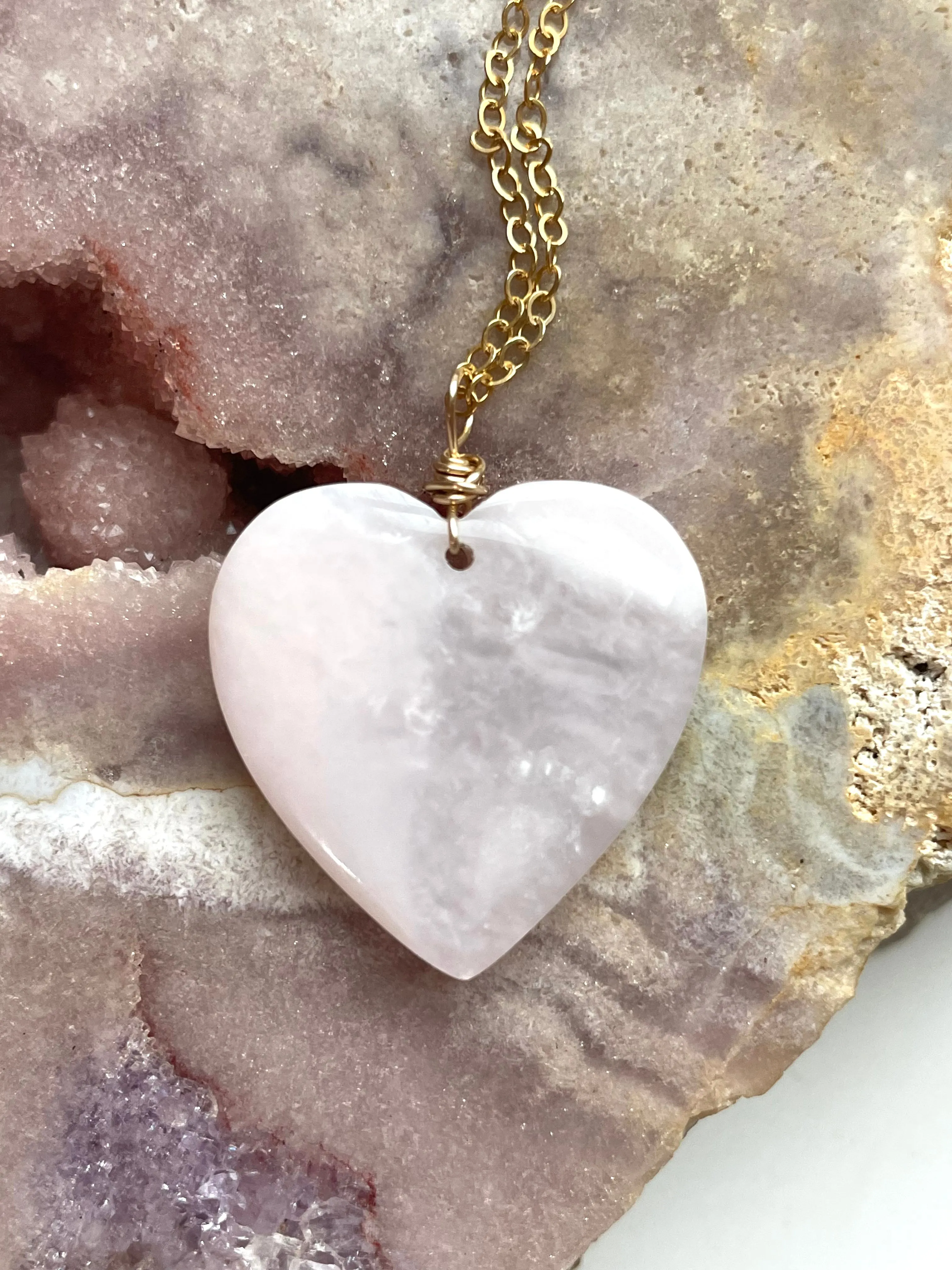 Pink opal heart pendant necklace