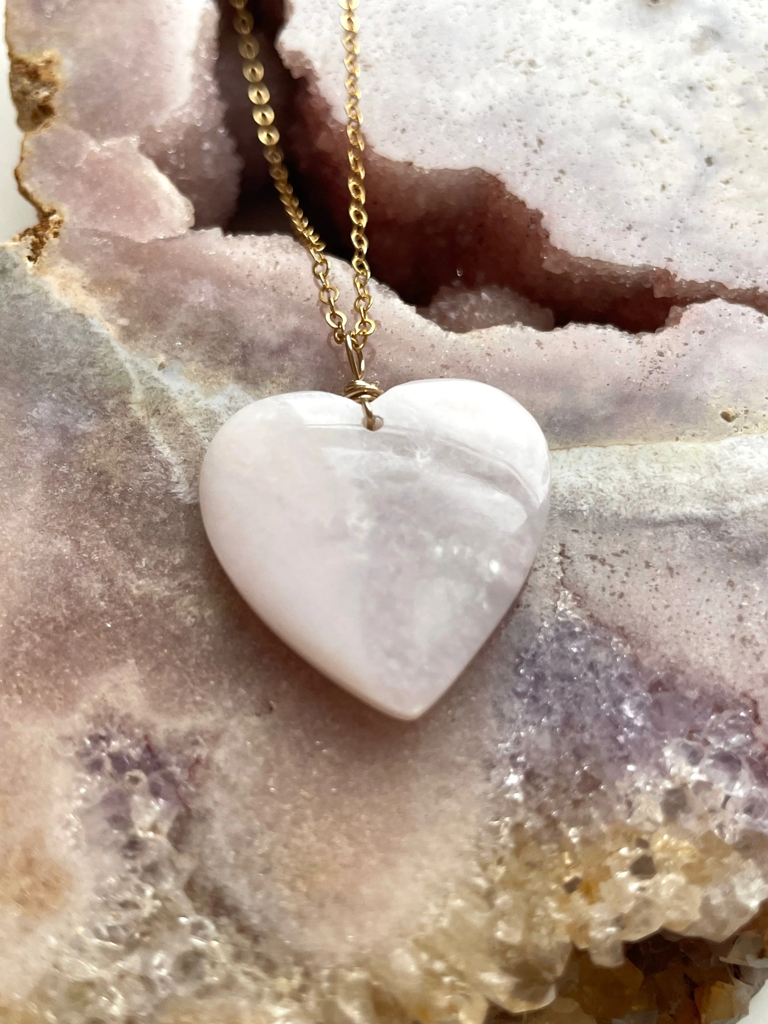 Pink opal heart pendant necklace