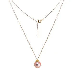 Pink Pearl Diamond Cap Necklace In 14K