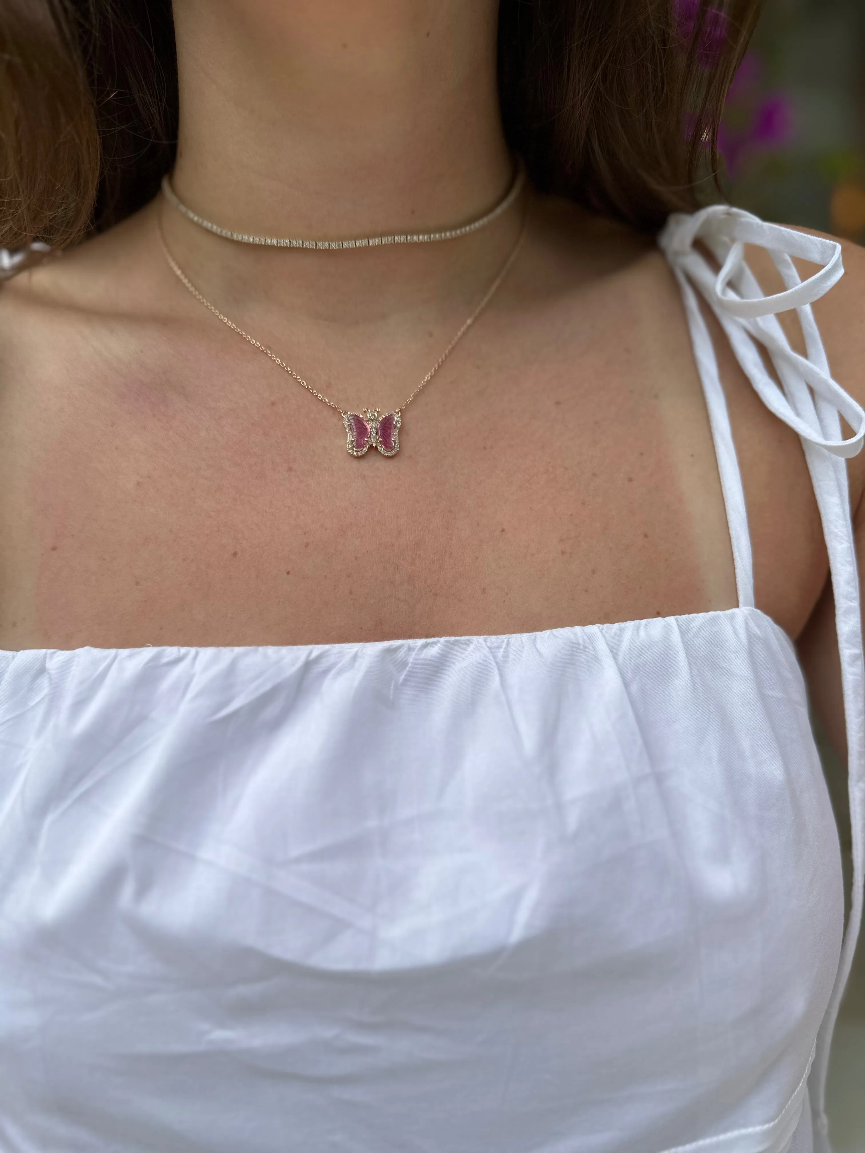 Pink Tourmaline Butterfly Necklace
