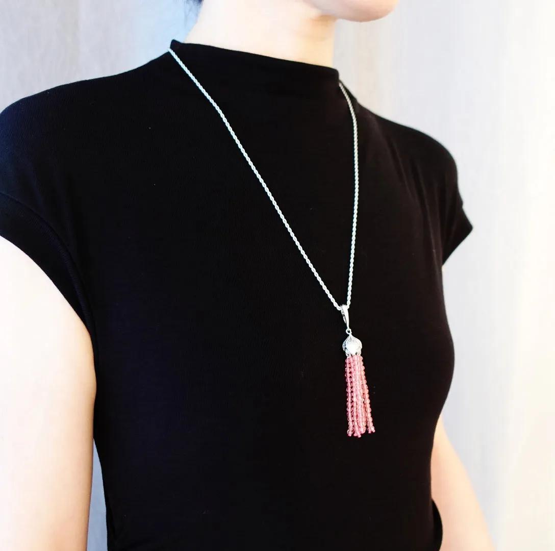 Pink Zirconia Tassel Necklace