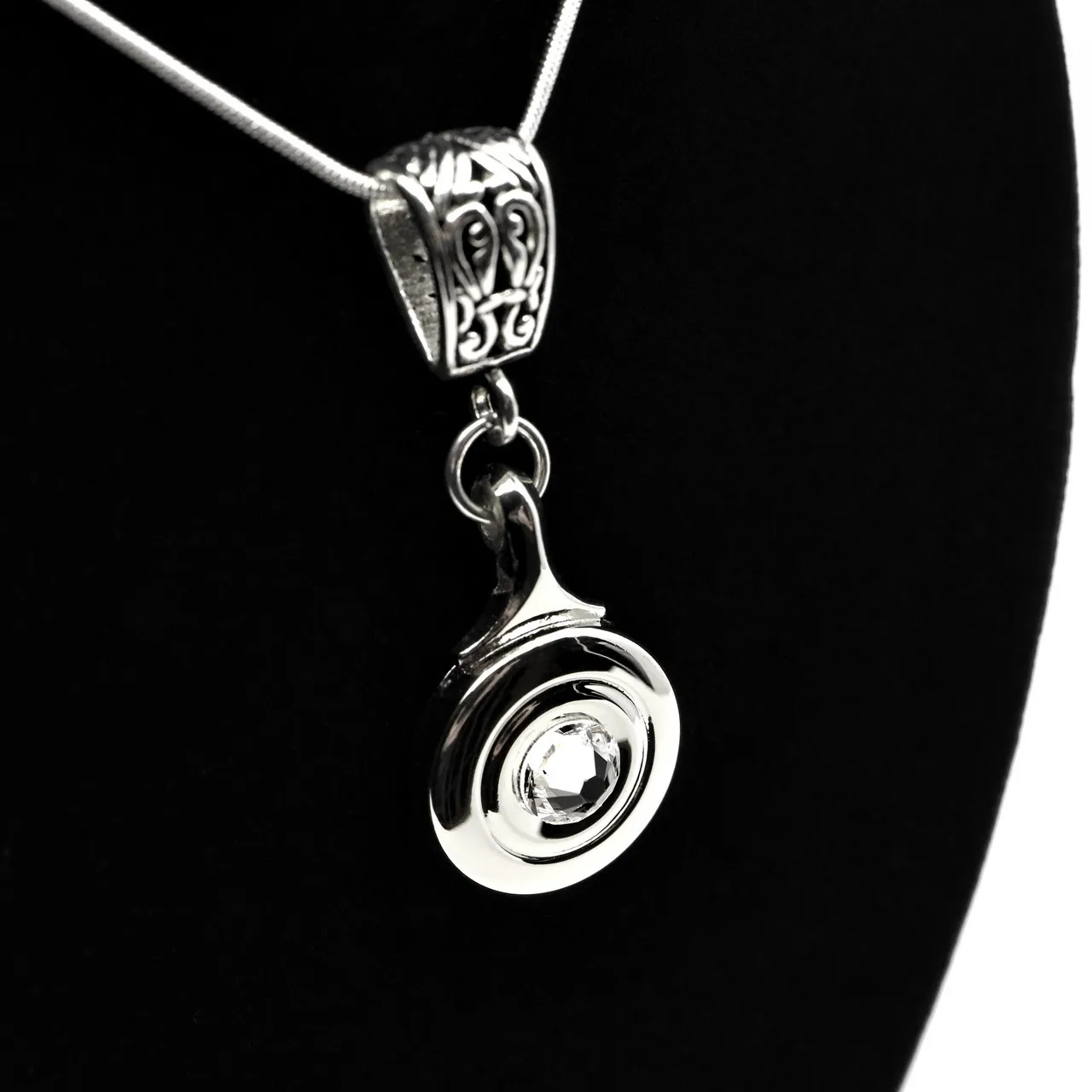 Plateau Key Necklace with Clear Swarovski Crystal by Flute Finery
