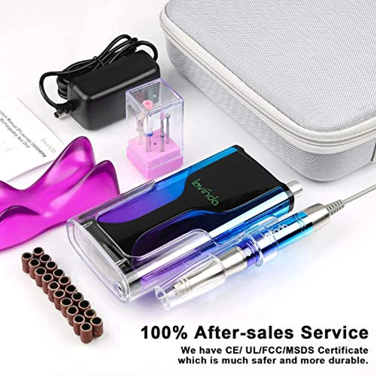 Professional Rechargeable Nail Drill Machine, Lavinda Cordless 35,000RPM Skyspace Brushless Nail Drill   7540Pcs Nail Rhinestones Kit, Multi Shapes Nail Diamond with Wax Pen Tweezers for Nail Art