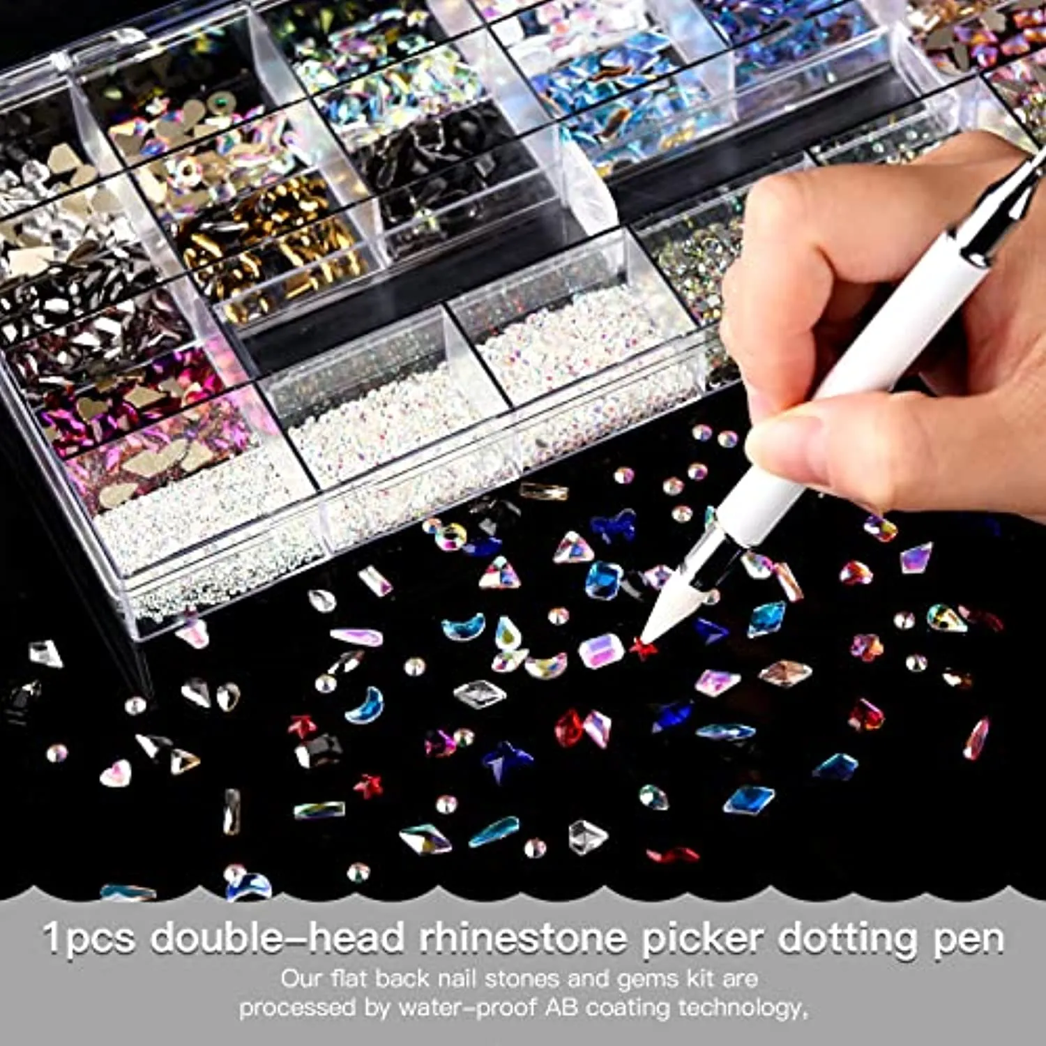 Professional Rechargeable Nail Drill Machine, Lavinda Cordless 35,000RPM Skyspace Brushless Nail Drill   7540Pcs Nail Rhinestones Kit, Multi Shapes Nail Diamond with Wax Pen Tweezers for Nail Art