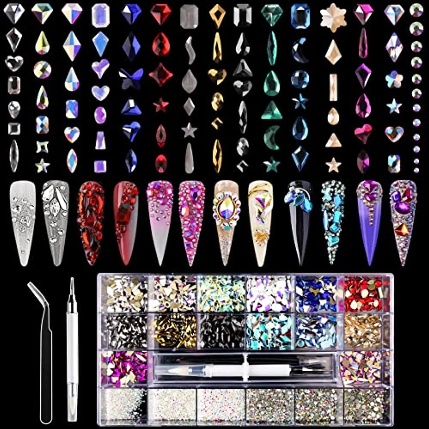 Professional Rechargeable Nail Drill Machine, Lavinda Cordless 35,000RPM Skyspace Brushless Nail Drill   7540Pcs Nail Rhinestones Kit, Multi Shapes Nail Diamond with Wax Pen Tweezers for Nail Art