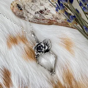 Quartz Crystal and Succulent sterling silver necklace