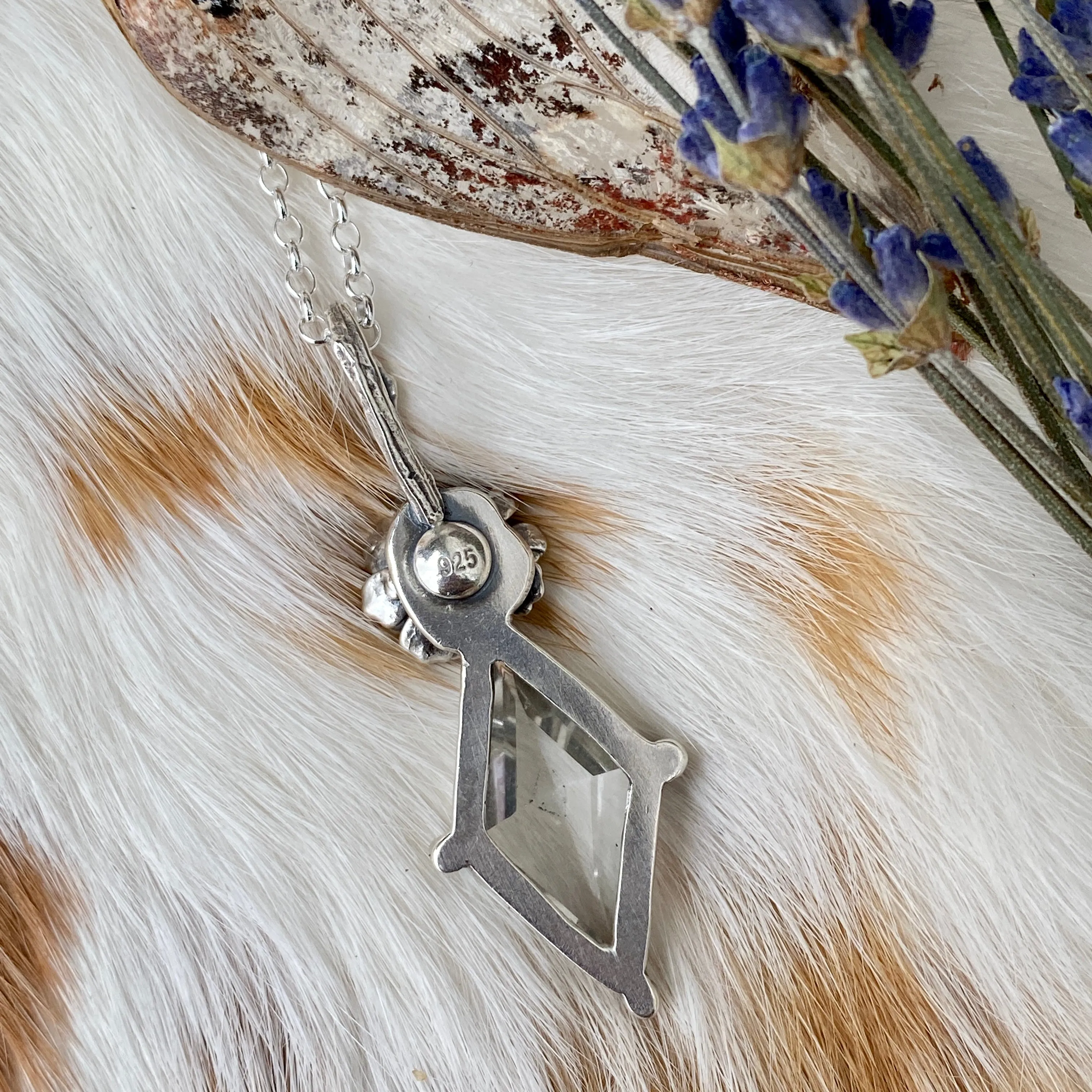 Quartz Crystal and Succulent sterling silver necklace