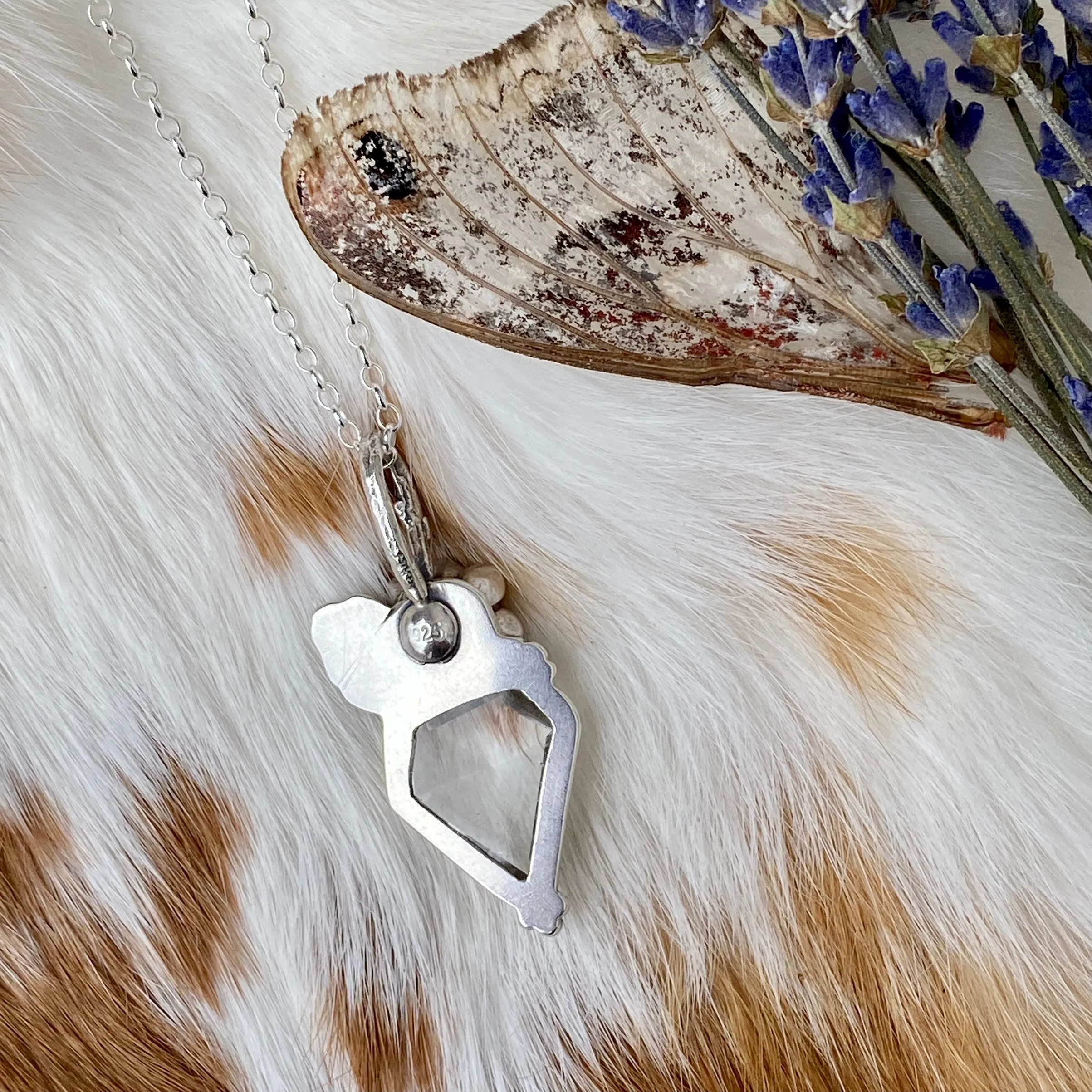 Quartz Crystal and Succulent sterling silver necklace