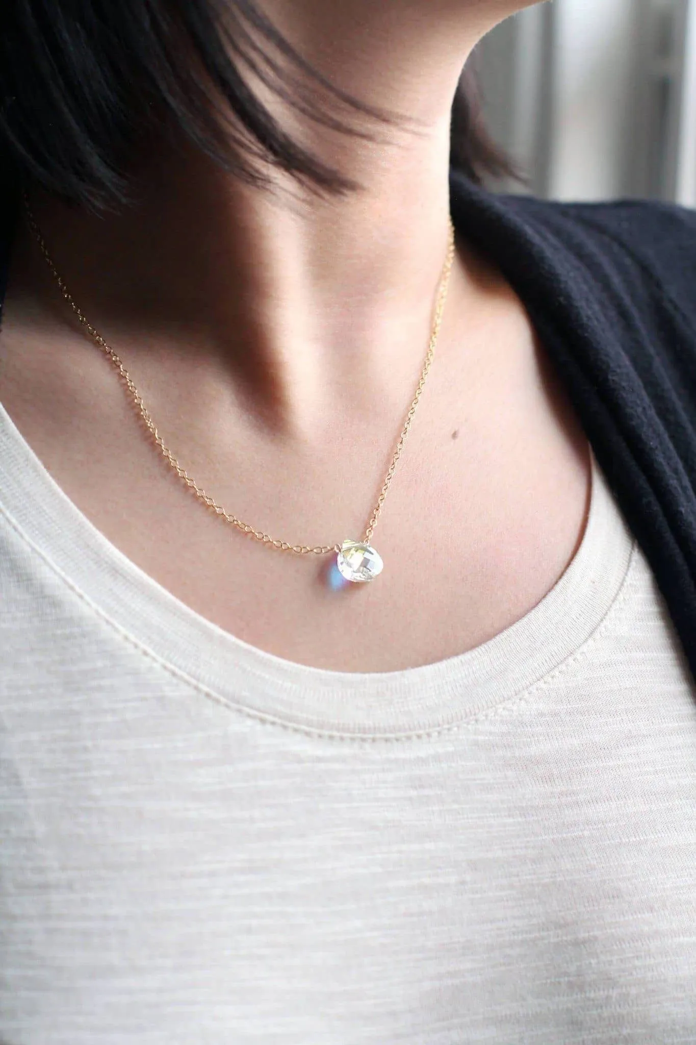 "Believe" Crystal Pendant Necklace - Clear Crystal or Aquamarine Crystal