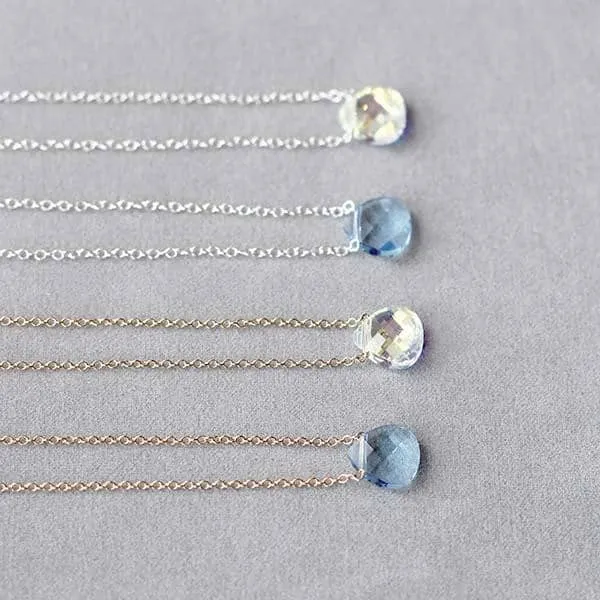 "Believe" Crystal Pendant Necklace - Clear Crystal or Aquamarine Crystal