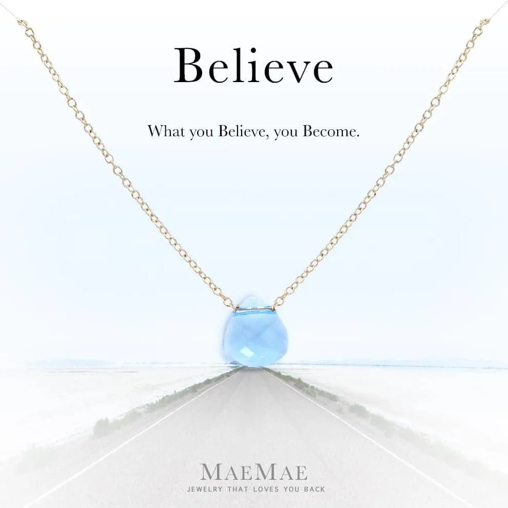 "Believe" Crystal Pendant Necklace - Clear Crystal or Aquamarine Crystal