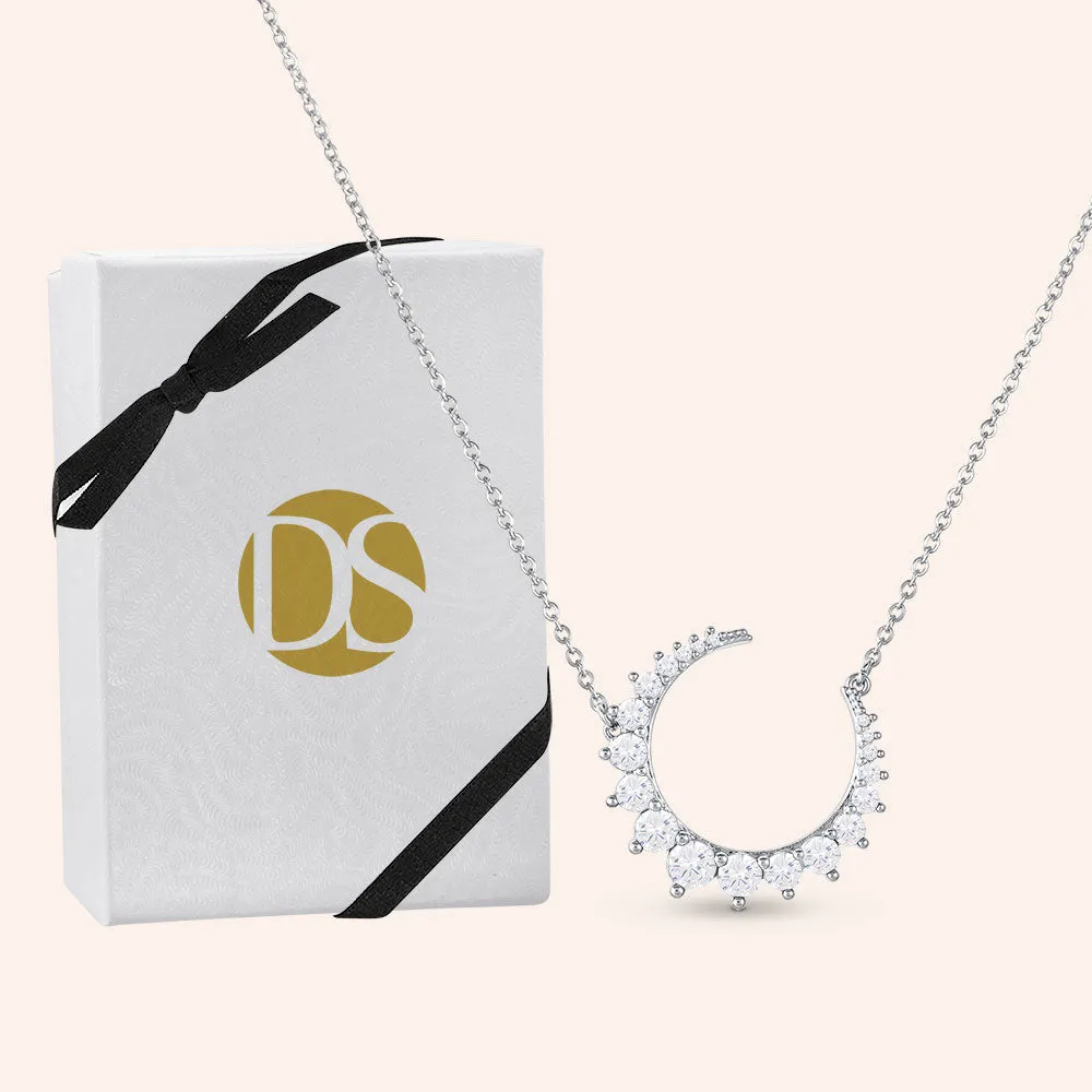 "Dreams" 1.8CTW Round Cut Crescent Moon Necklace