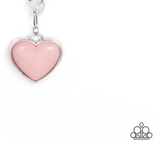 "Everlasting Endearment" Silver Metal & Pink Stone Heart Necklace Set