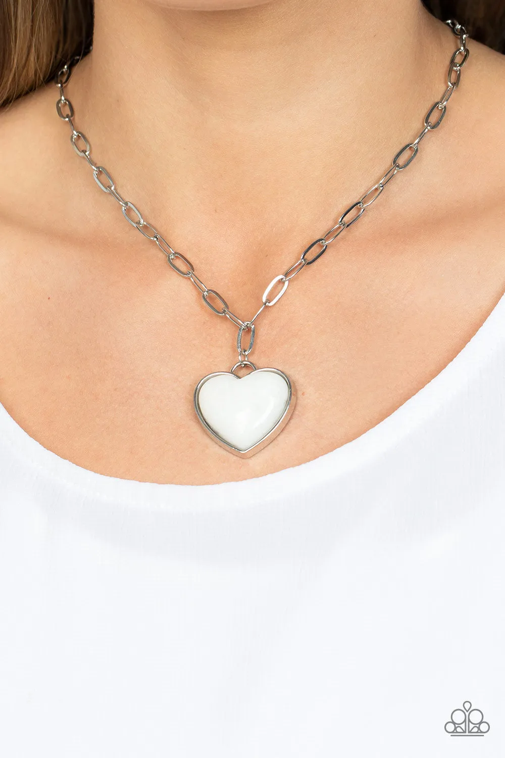 "Everlasting Endearment" Silver Metal & White Stone Heart Necklace Set