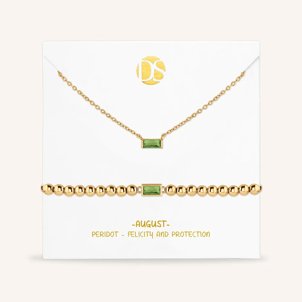 "Graceful Duo" Baguette Birthstone Necklace & Bracelet Set