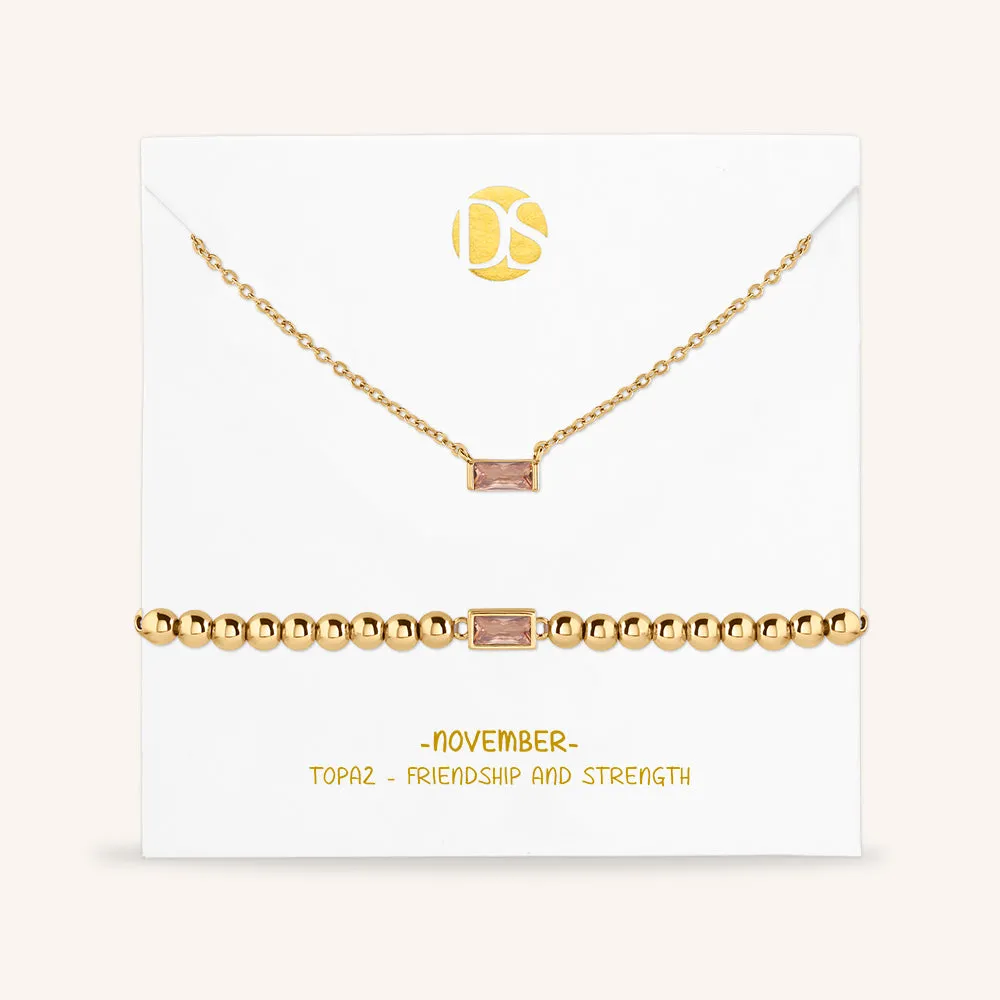 "Graceful Duo" Baguette Birthstone Necklace & Bracelet Set
