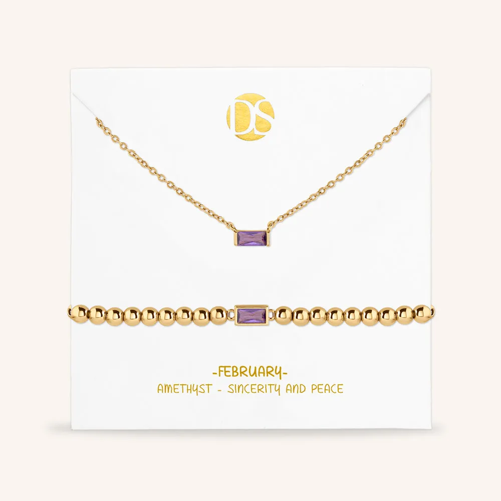 "Graceful Duo" Baguette Birthstone Necklace & Bracelet Set
