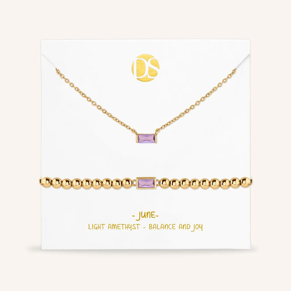 "Graceful Duo" Baguette Birthstone Necklace & Bracelet Set