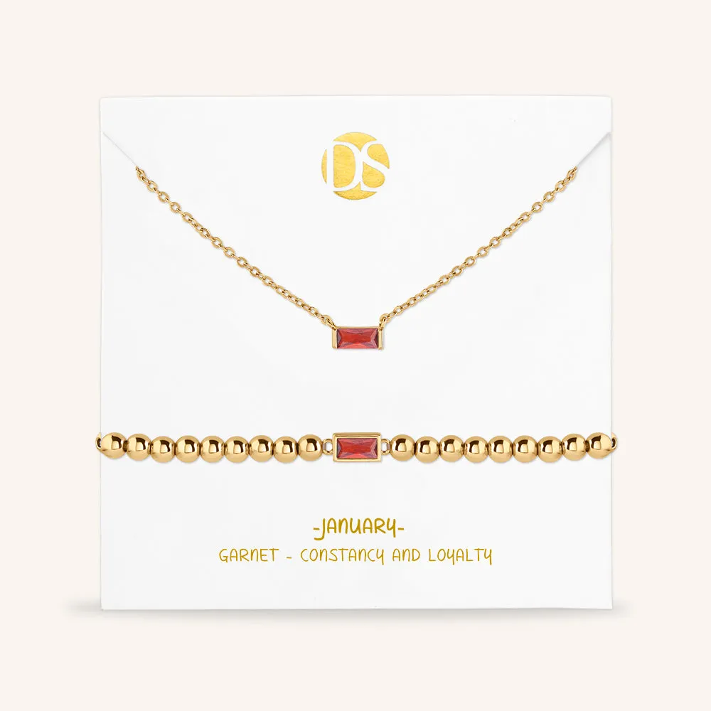 "Graceful Duo" Baguette Birthstone Necklace & Bracelet Set