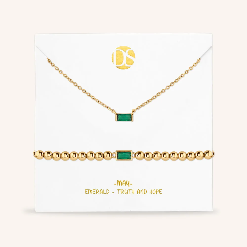 "Graceful Duo" Baguette Birthstone Necklace & Bracelet Set