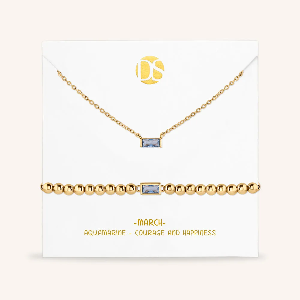 "Graceful Duo" Baguette Birthstone Necklace & Bracelet Set