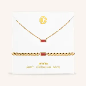 "Graceful Duo" Baguette Birthstone Necklace & Bracelet Set