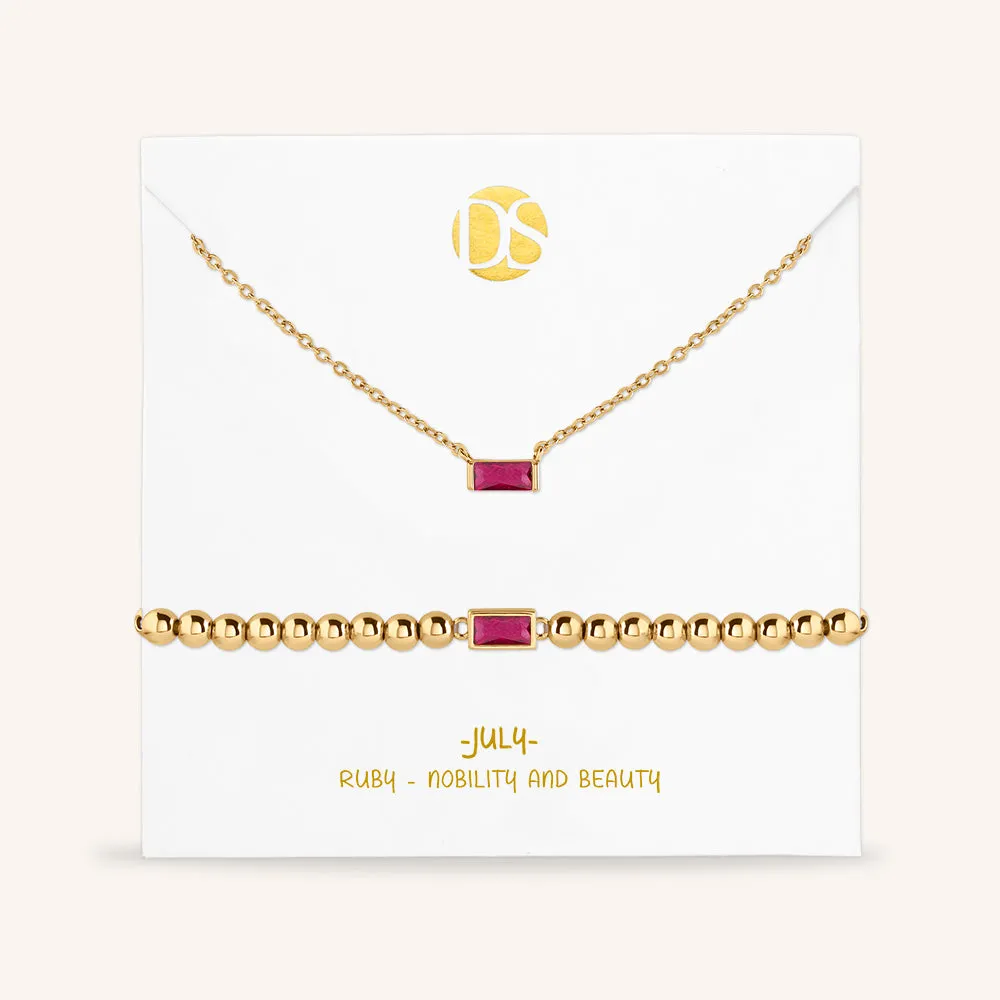 "Graceful Duo" Baguette Birthstone Necklace & Bracelet Set