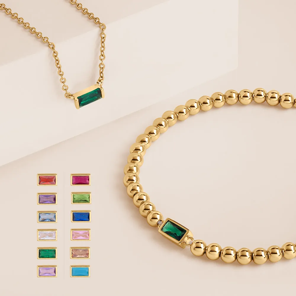 "Graceful Duo" Baguette Birthstone Necklace & Bracelet Set