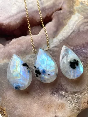 Rainbow Moonstone Crystal Pendant Necklace Sterling Silver or 14kt Gold Filled