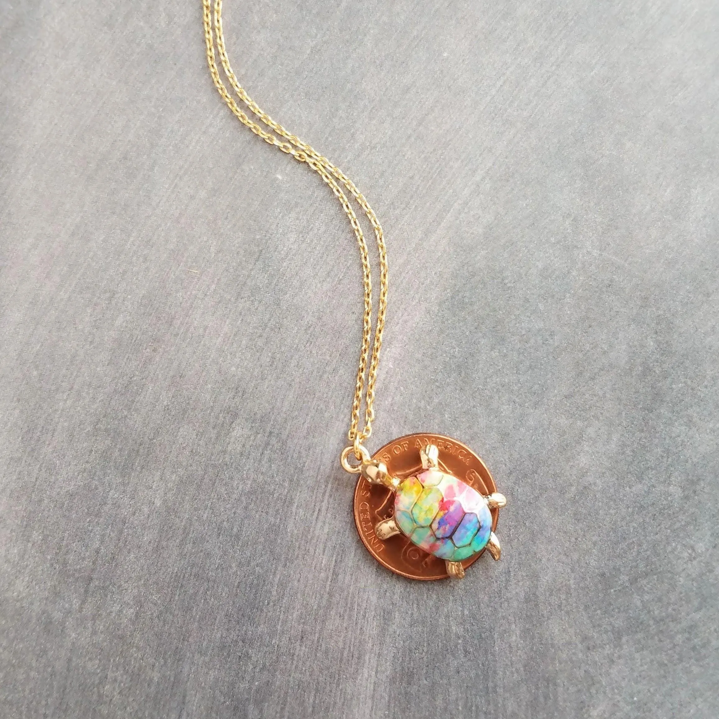 Rainbow Turtle Necklace, gold turtle necklace, enamel turtle pendant, terrapin necklace, reptile necklace, colorful turtle watercolor turtle