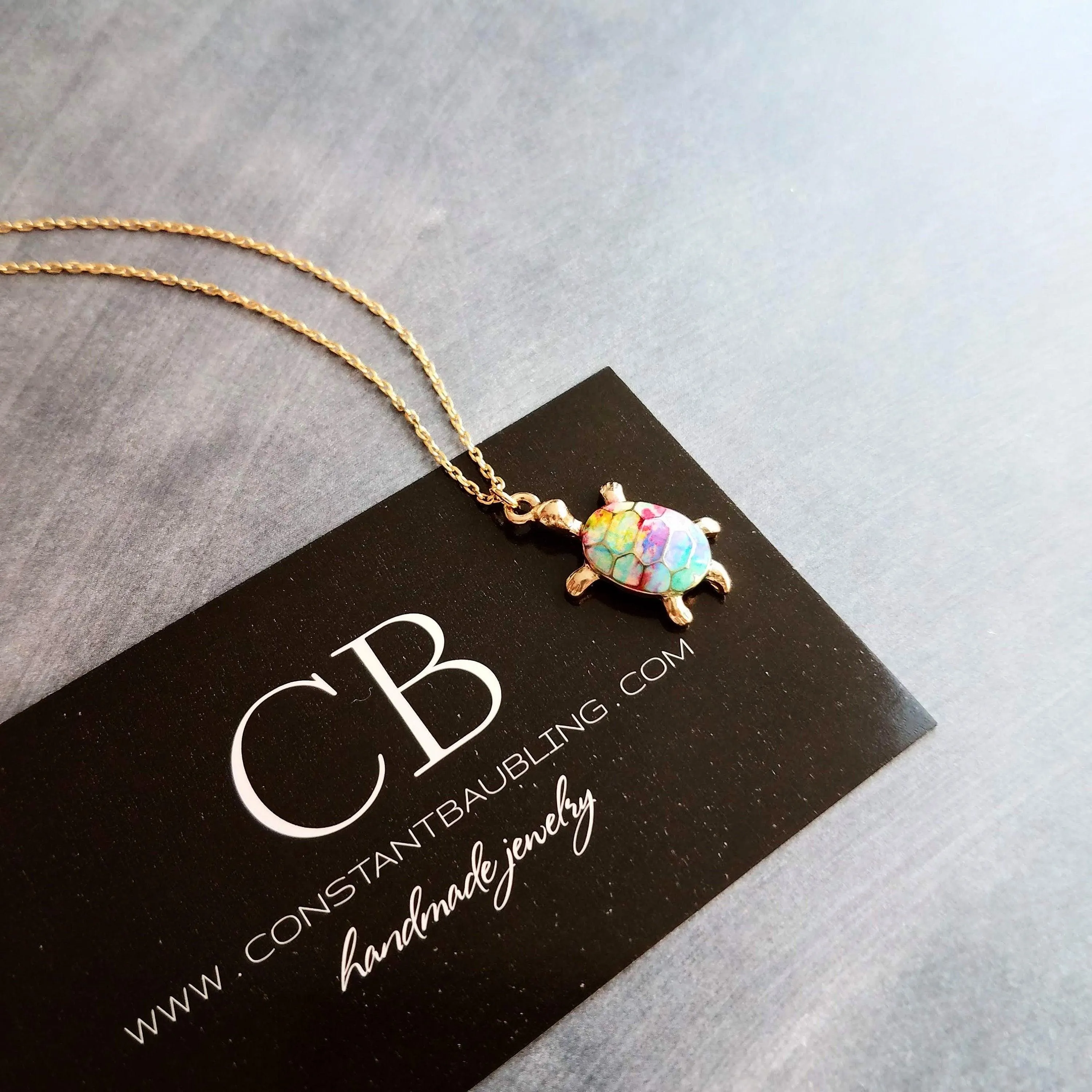 Rainbow Turtle Necklace, gold turtle necklace, enamel turtle pendant, terrapin necklace, reptile necklace, colorful turtle watercolor turtle