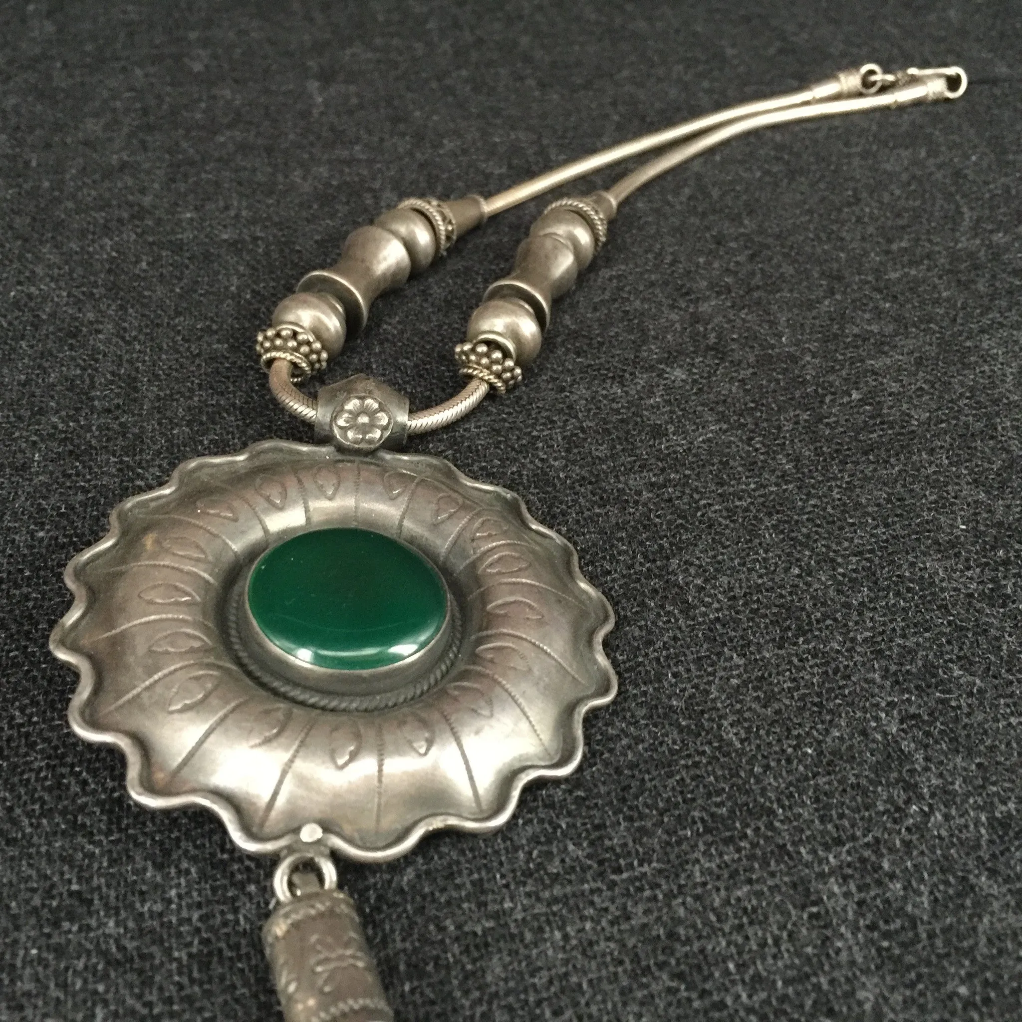 Rajasthani Silver and Green Agate Necklace