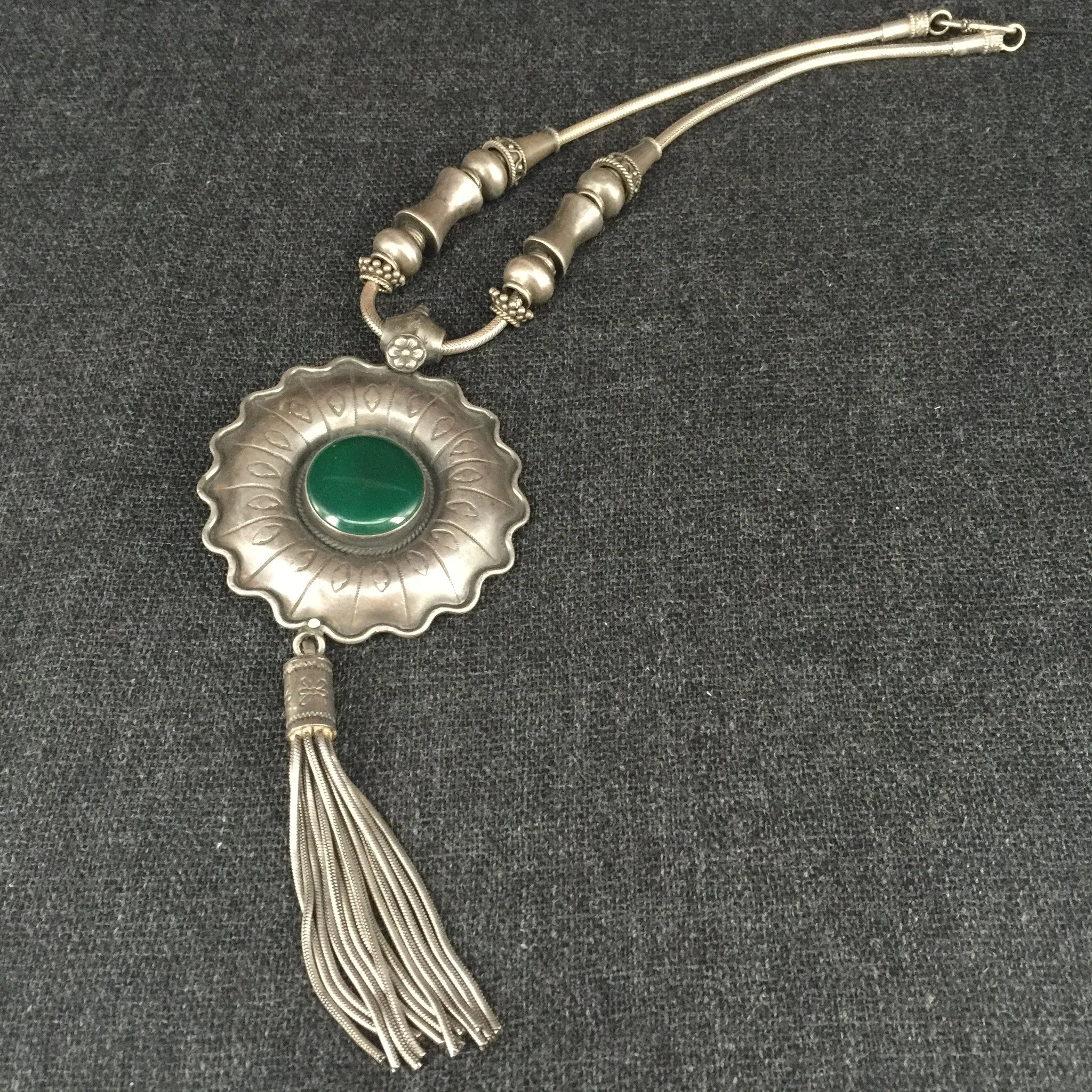 Rajasthani Silver and Green Agate Necklace