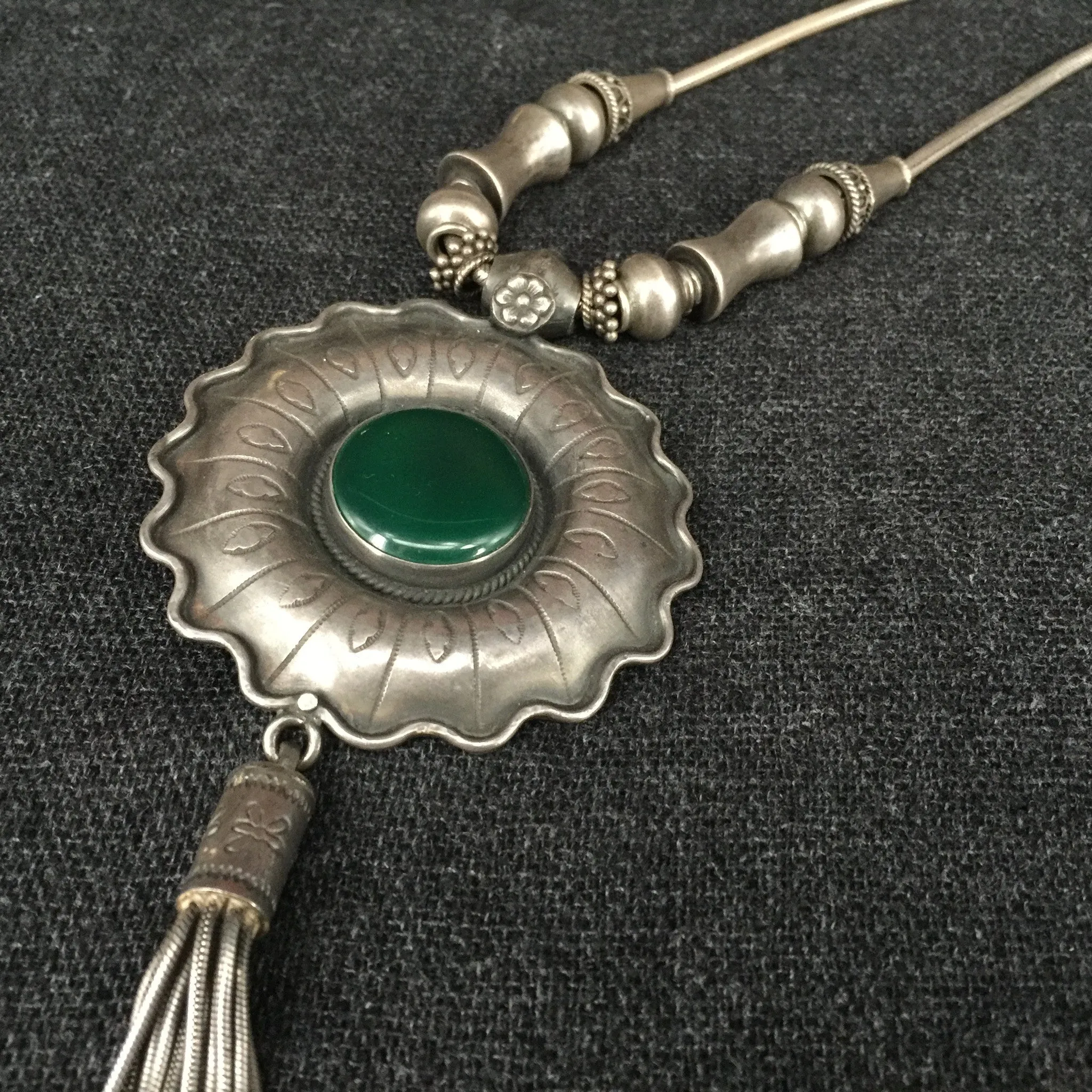 Rajasthani Silver and Green Agate Necklace